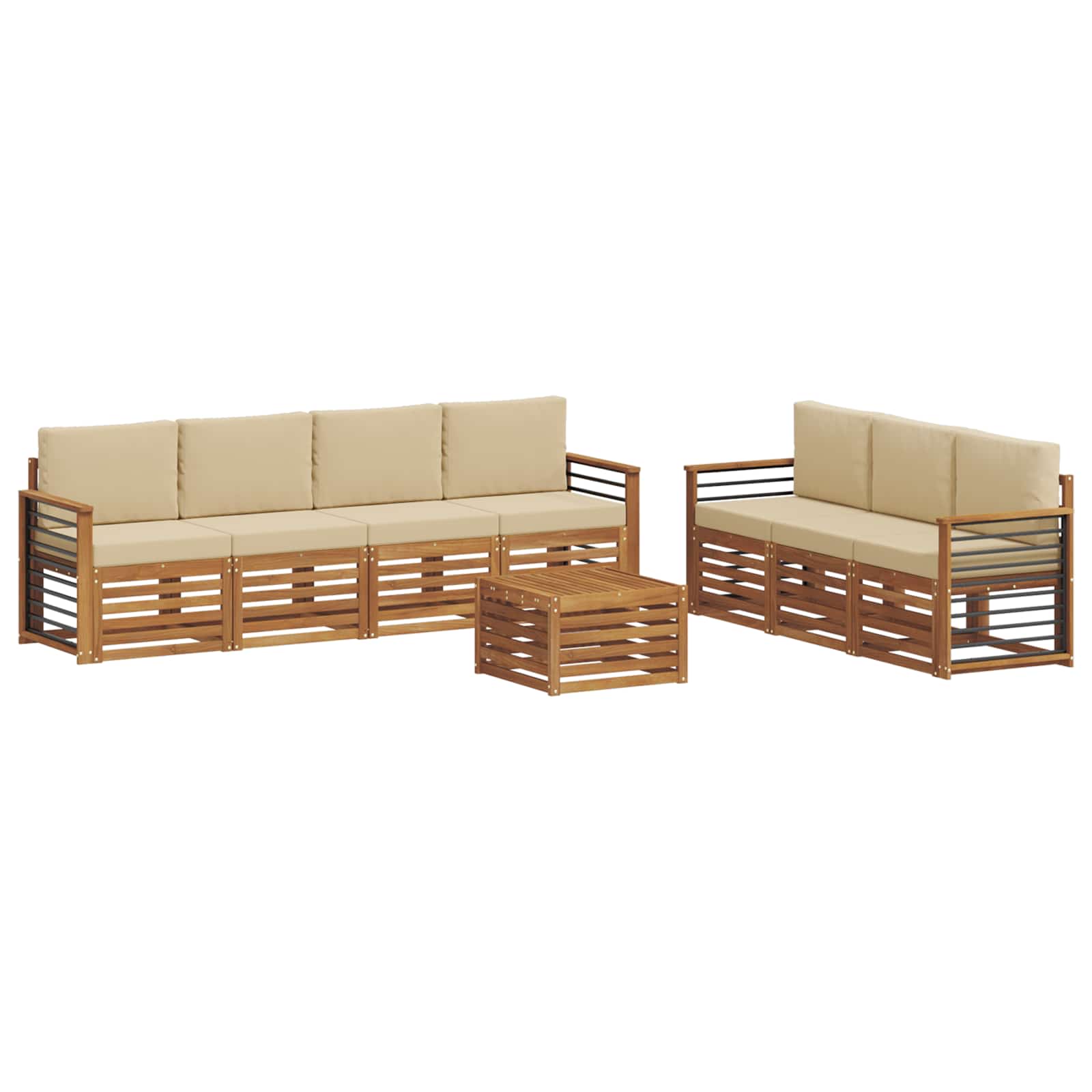 vidaXL Zestawy sof 8 pcs Naturalny i Beżowy Lite Drewno Akacji