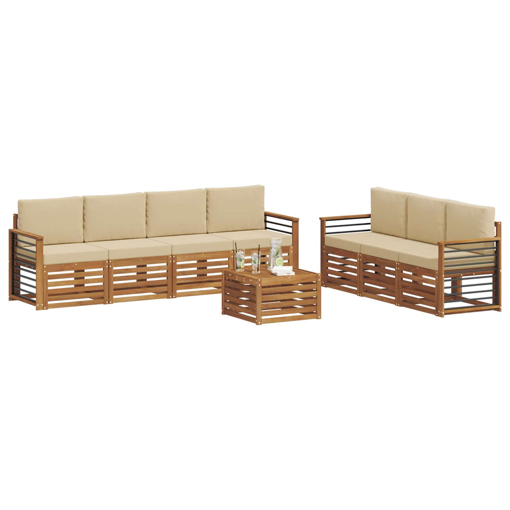 vidaXL Zestawy sof 8 pcs Naturalny i Beżowy Lite Drewno Akacji