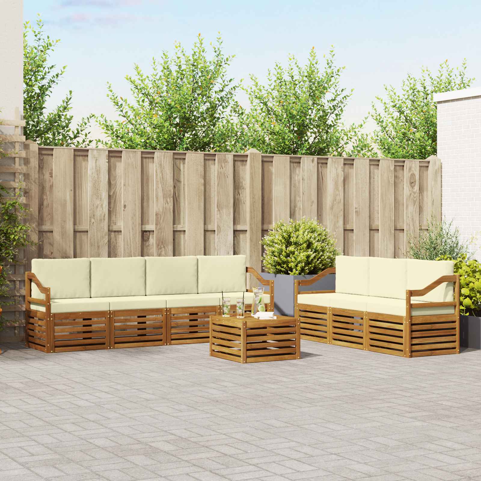 vidaXL Zestawy sof 8 pcs Naturalny i Kremowy Lite Drewno Akacji