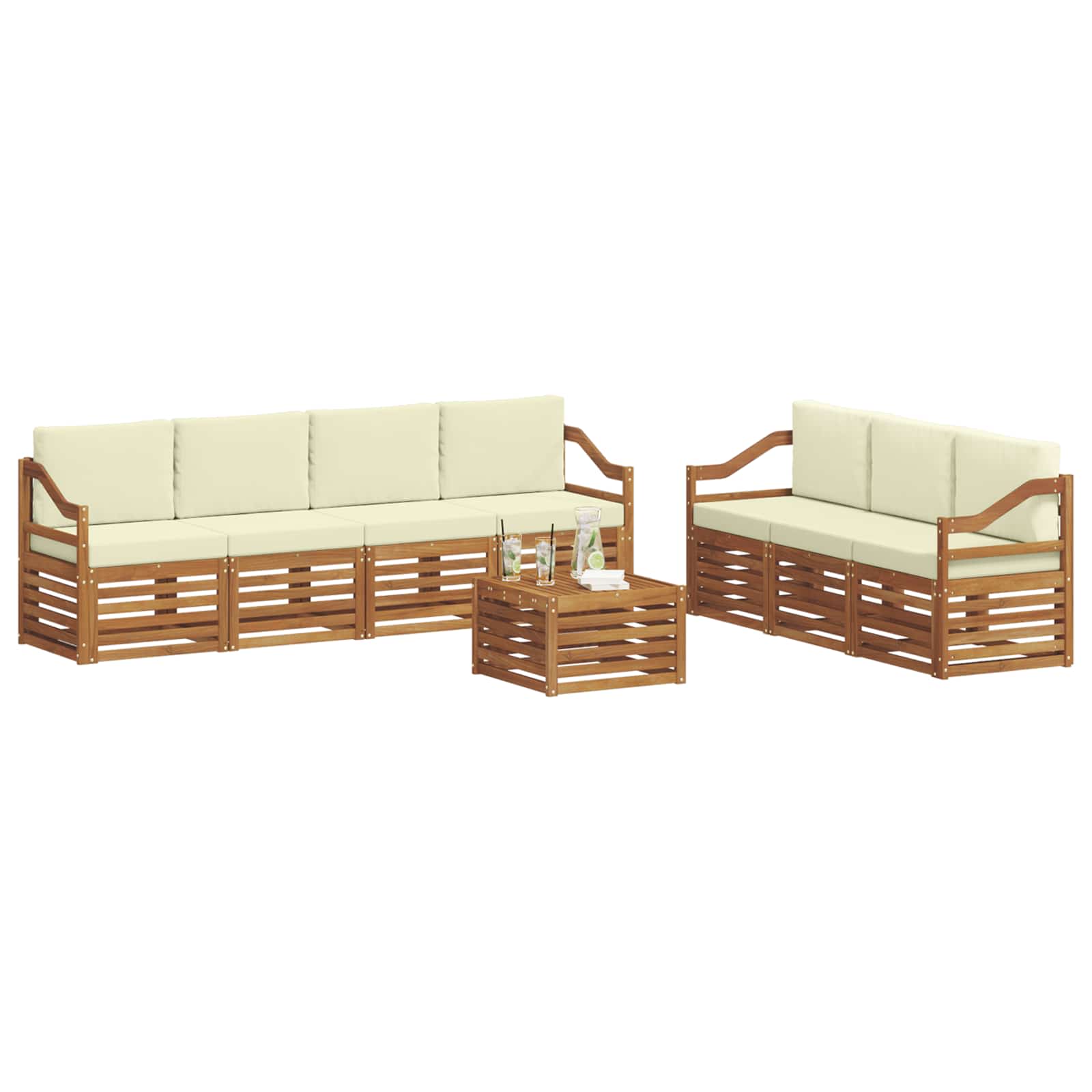 vidaXL Zestawy sof 8 pcs Naturalny i Kremowy Lite Drewno Akacji