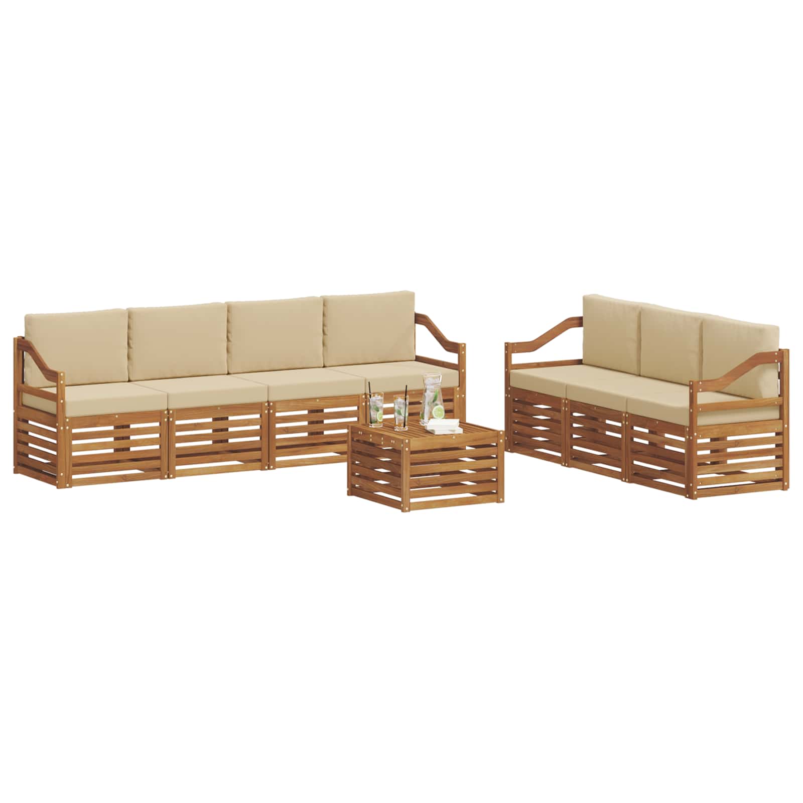 vidaXL Zestawy sof 8 pcs Naturalny i Beżowy Lite Drewno Akacji