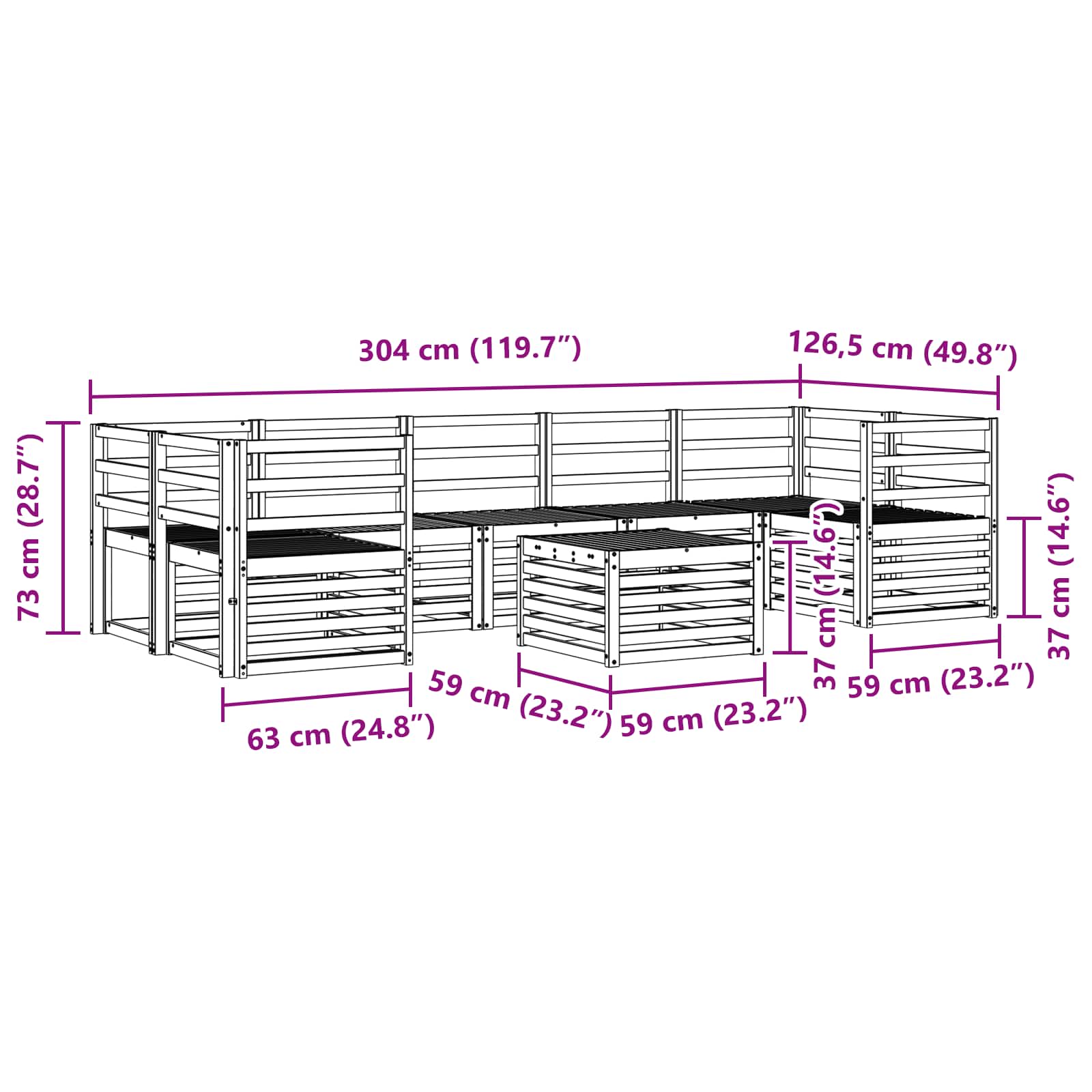 vidaXL Zestawy sof 8 pcs Naturalny Lite Drewno Akacji