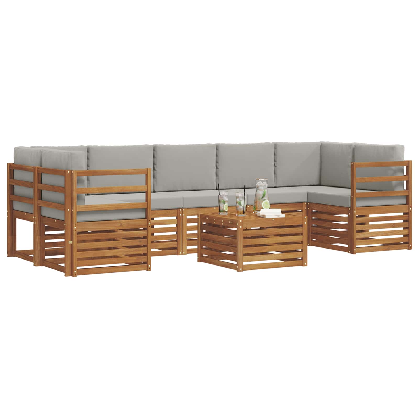 vidaXL Zestaw sof na zewnątrz z poduszką 8 pcs Naturalny i Jasny Szary