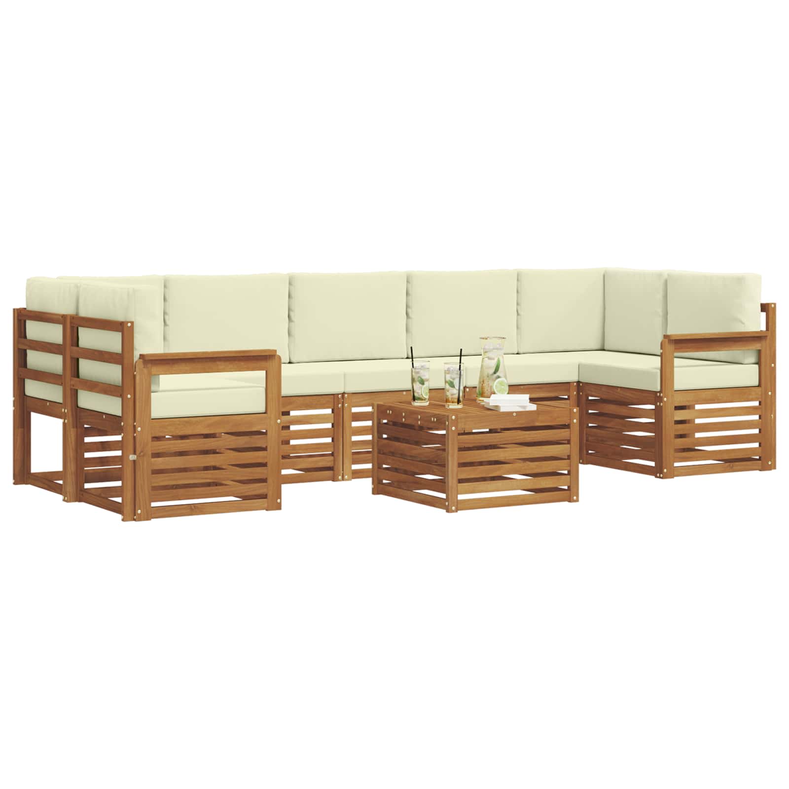 vidaXL Zestaw sof na zewnątrz z poduszką 8 pcs Naturalny i Kremowy