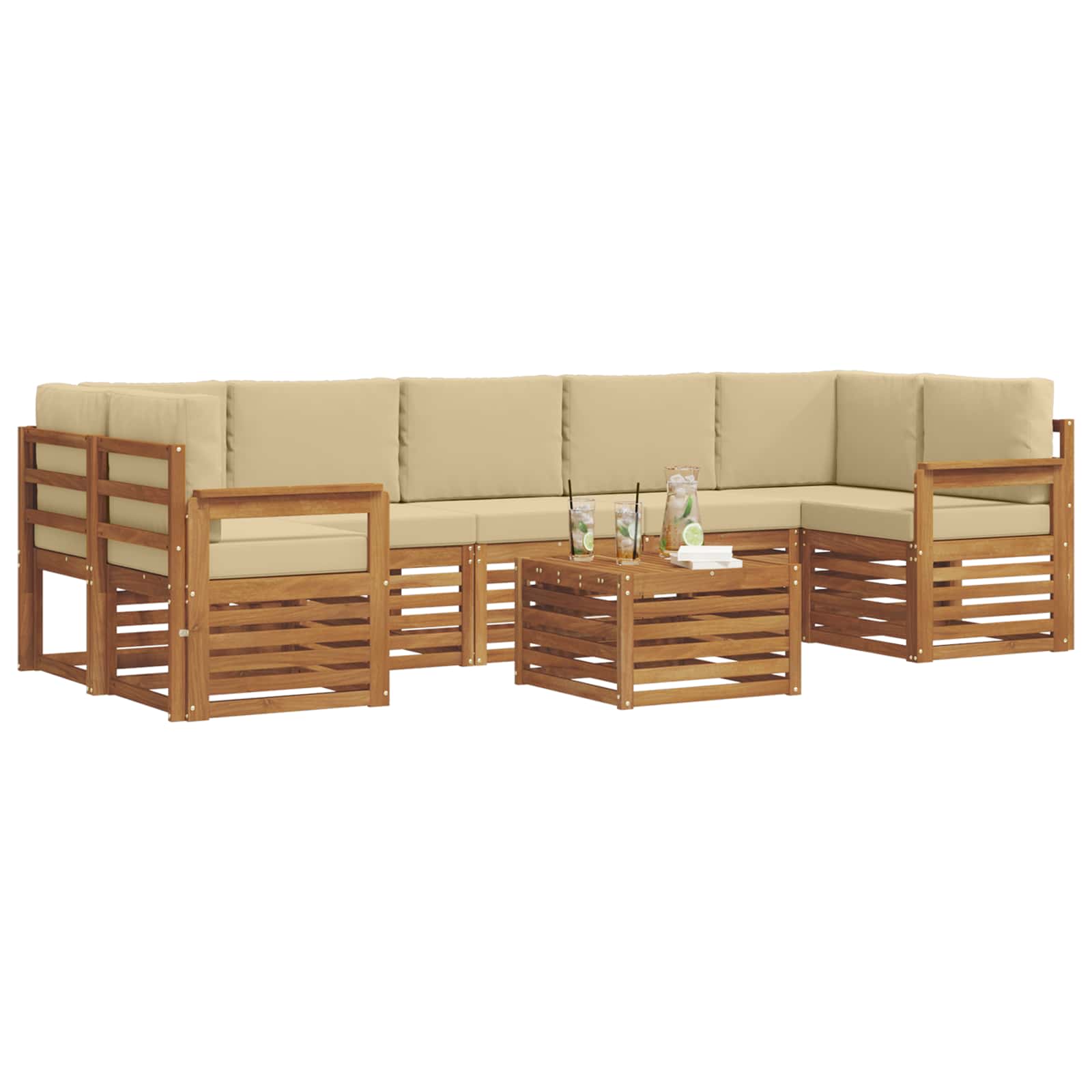 vidaXL Zestaw sof na zewnątrz z poduszką 8 pcs Naturalny i Beżowy