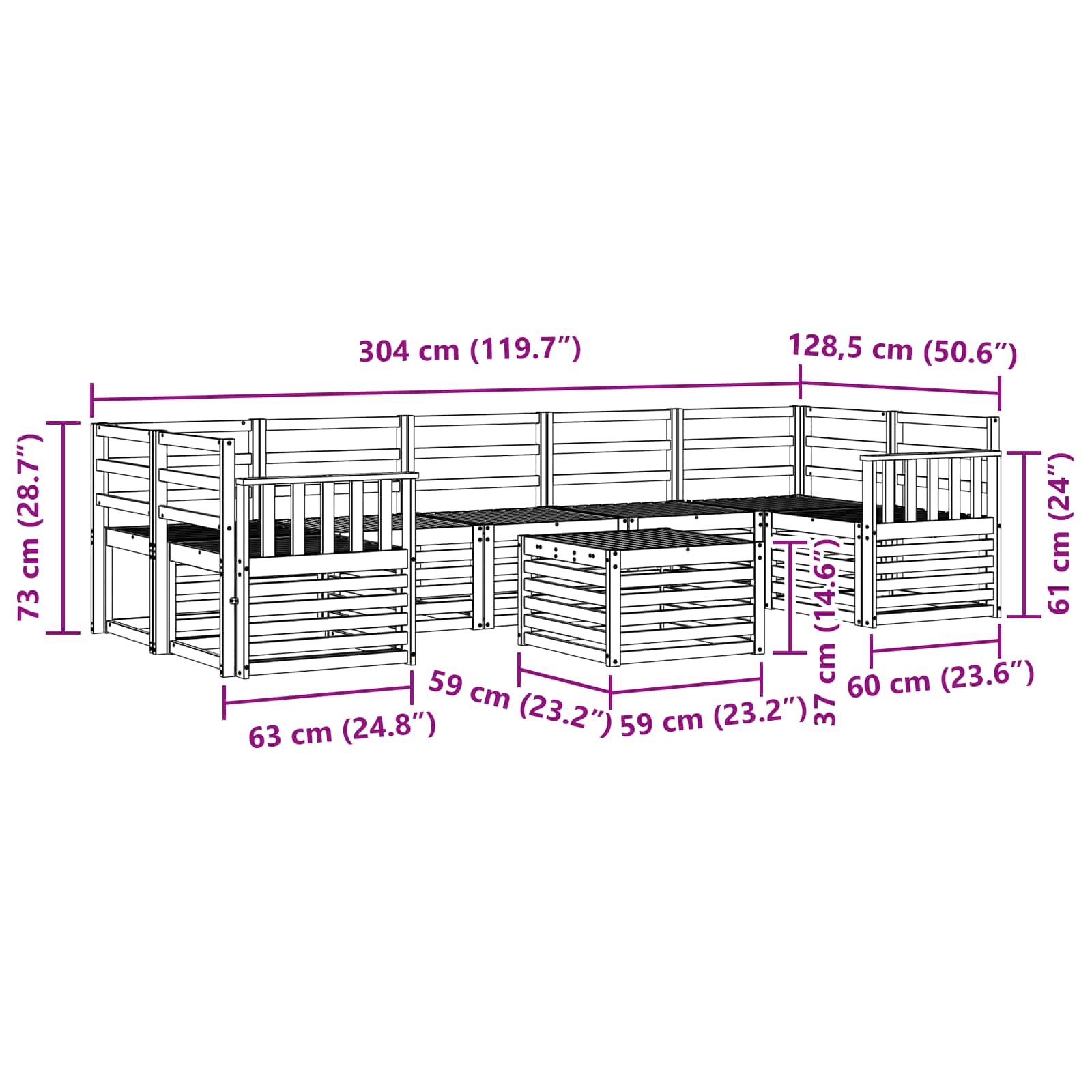 vidaXL Zestawy sof 8 pcs Naturalny Lite Drewno Akacji