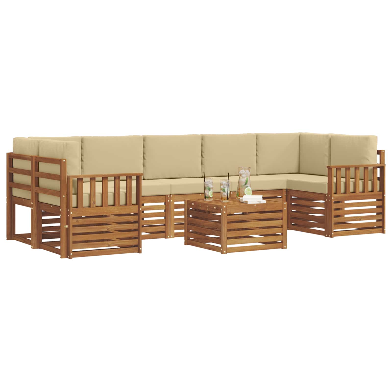 vidaXL Zestaw sof na zewnątrz z poduszką 8 pcs Naturalny i Beżowy