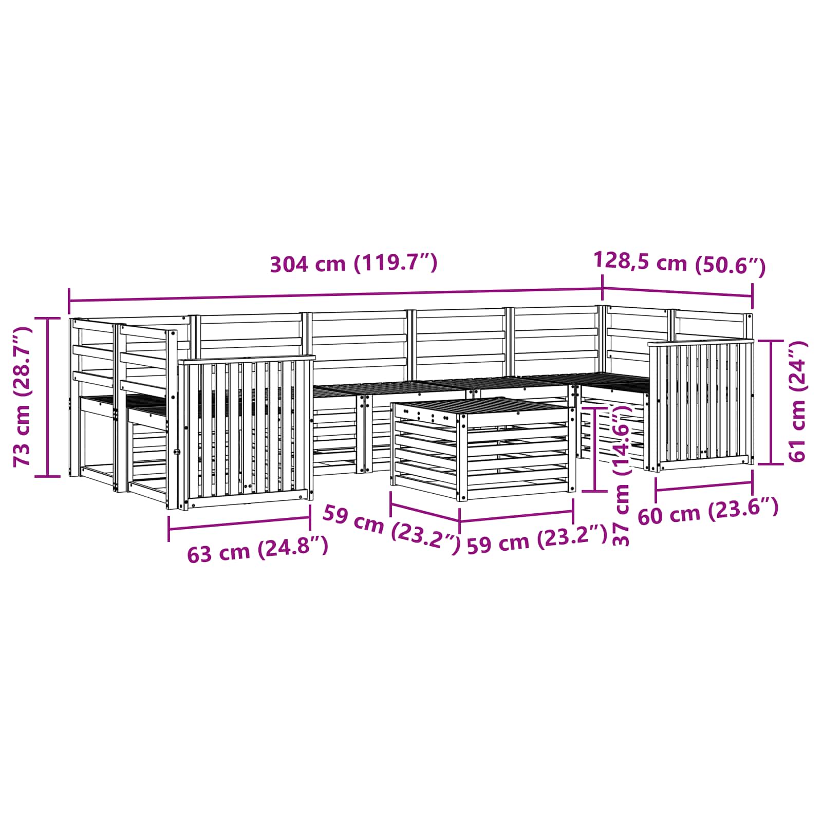 vidaXL Zestawy sof 8 pcs Naturalny Lite Drewno Akacji