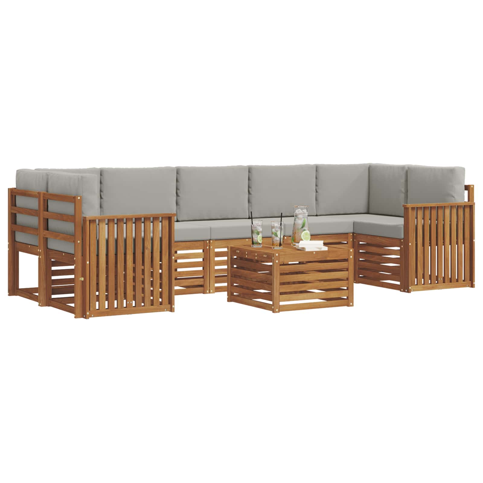vidaXL Zestaw sof na zewnątrz z poduszką 8 pcs Naturalny i Jasny Szary