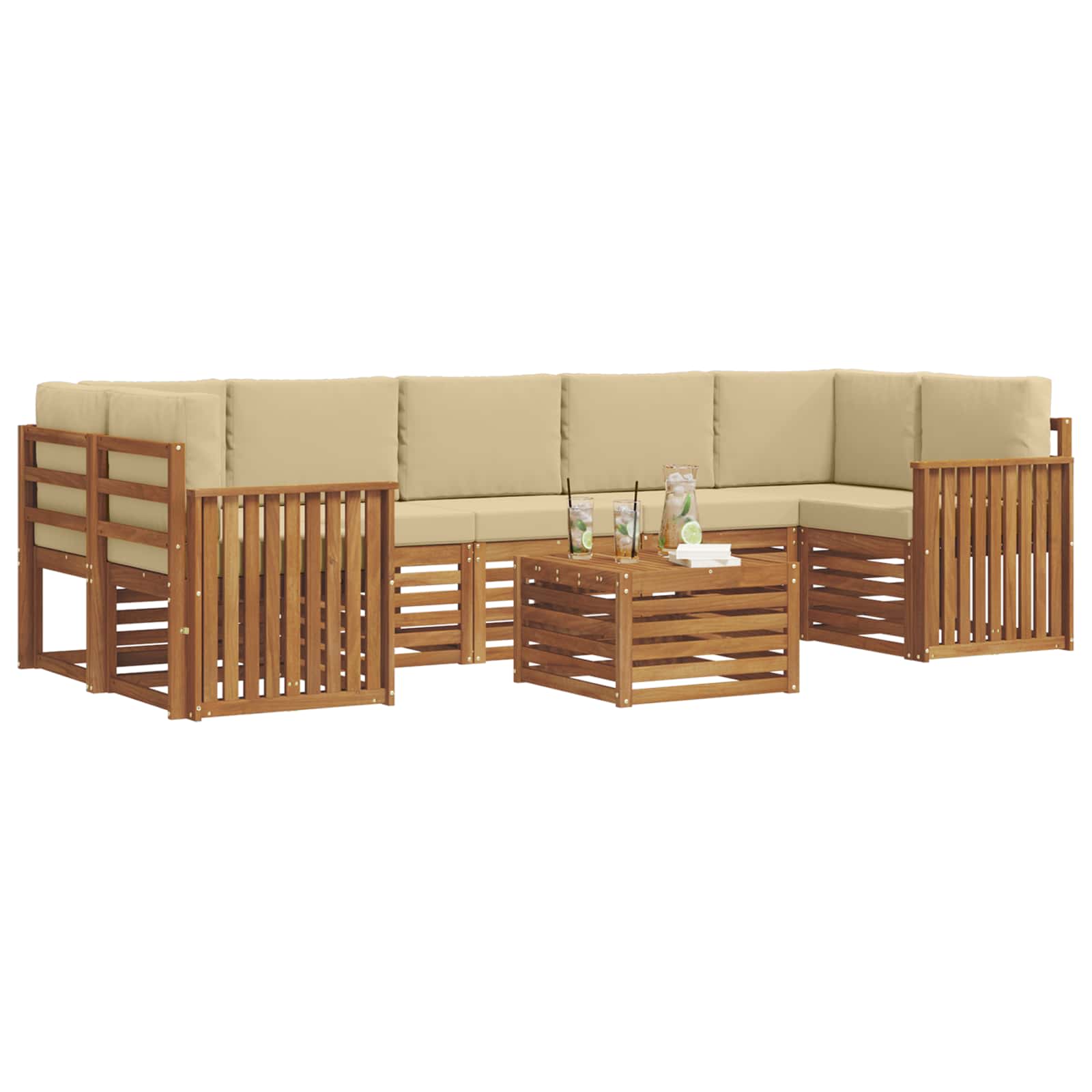 vidaXL Zestaw sof na zewnątrz z poduszką 8 pcs Naturalny i Beżowy