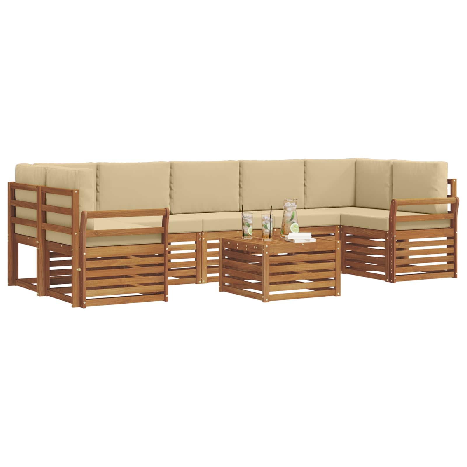 vidaXL Zestaw sof na zewnątrz z poduszką 8 pcs Naturalny i Beżowy