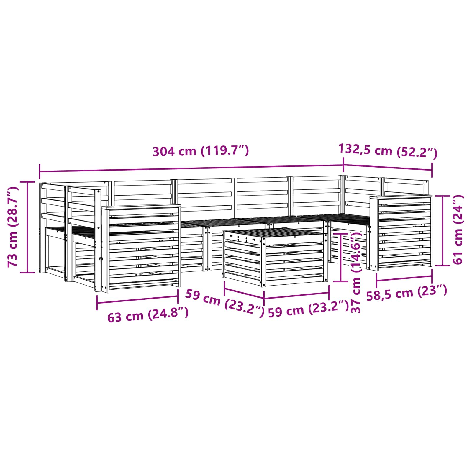 vidaXL Zestawy sof 8 pcs Naturalny Lite Drewno Akacji