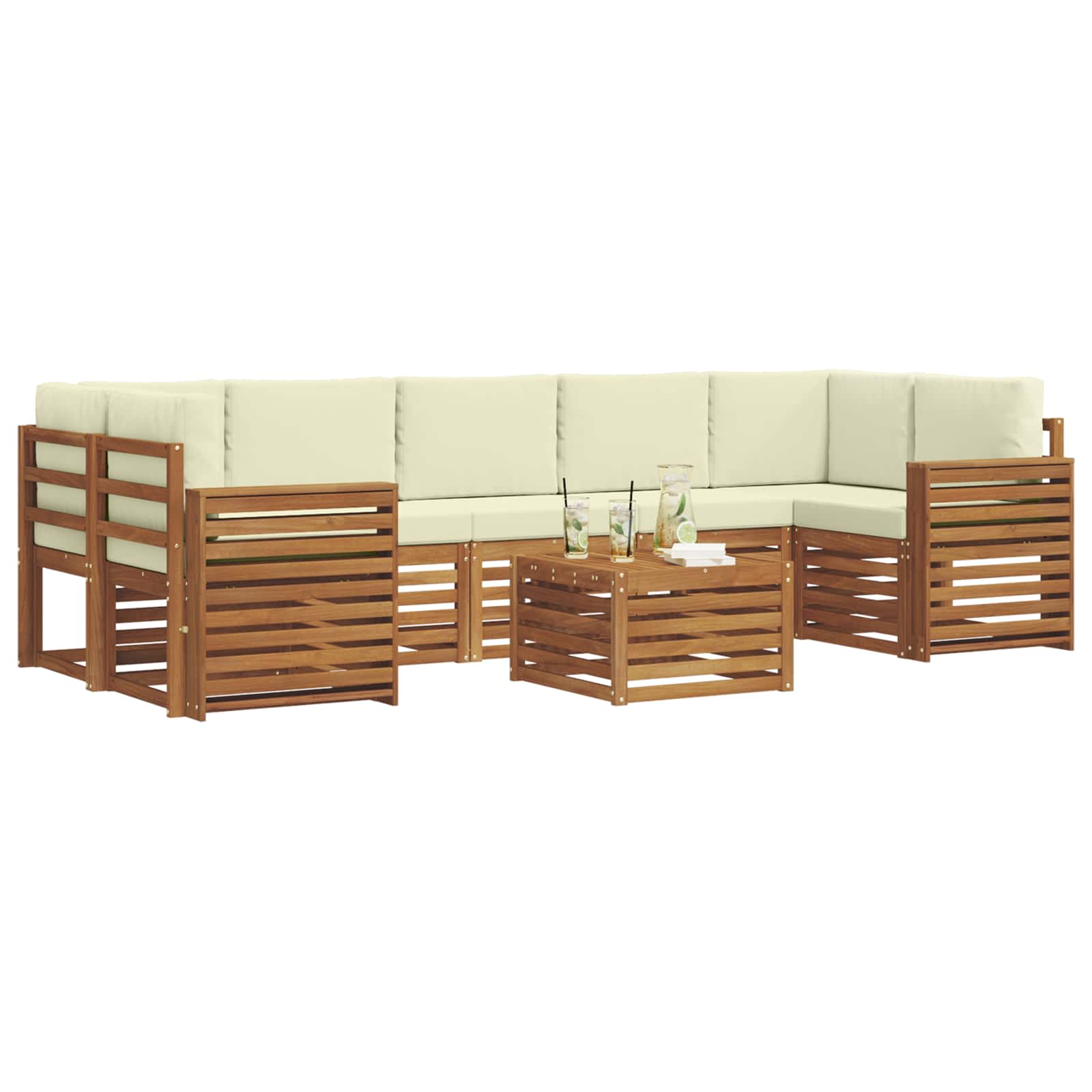 vidaXL Zestaw sof na zewnątrz z poduszką 8 pcs Naturalny i Kremowy
