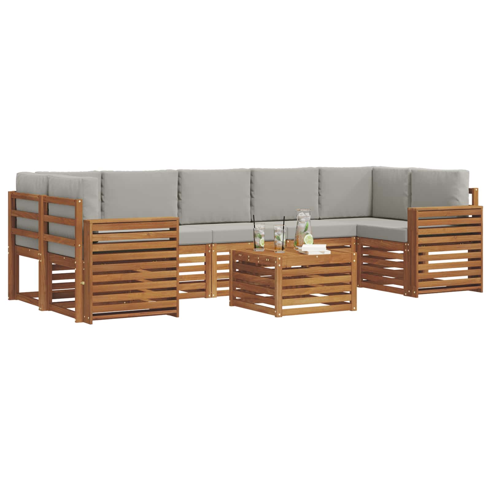 vidaXL Zestaw sof na zewnątrz z poduszką 8 pcs Naturalny i Jasny Szary