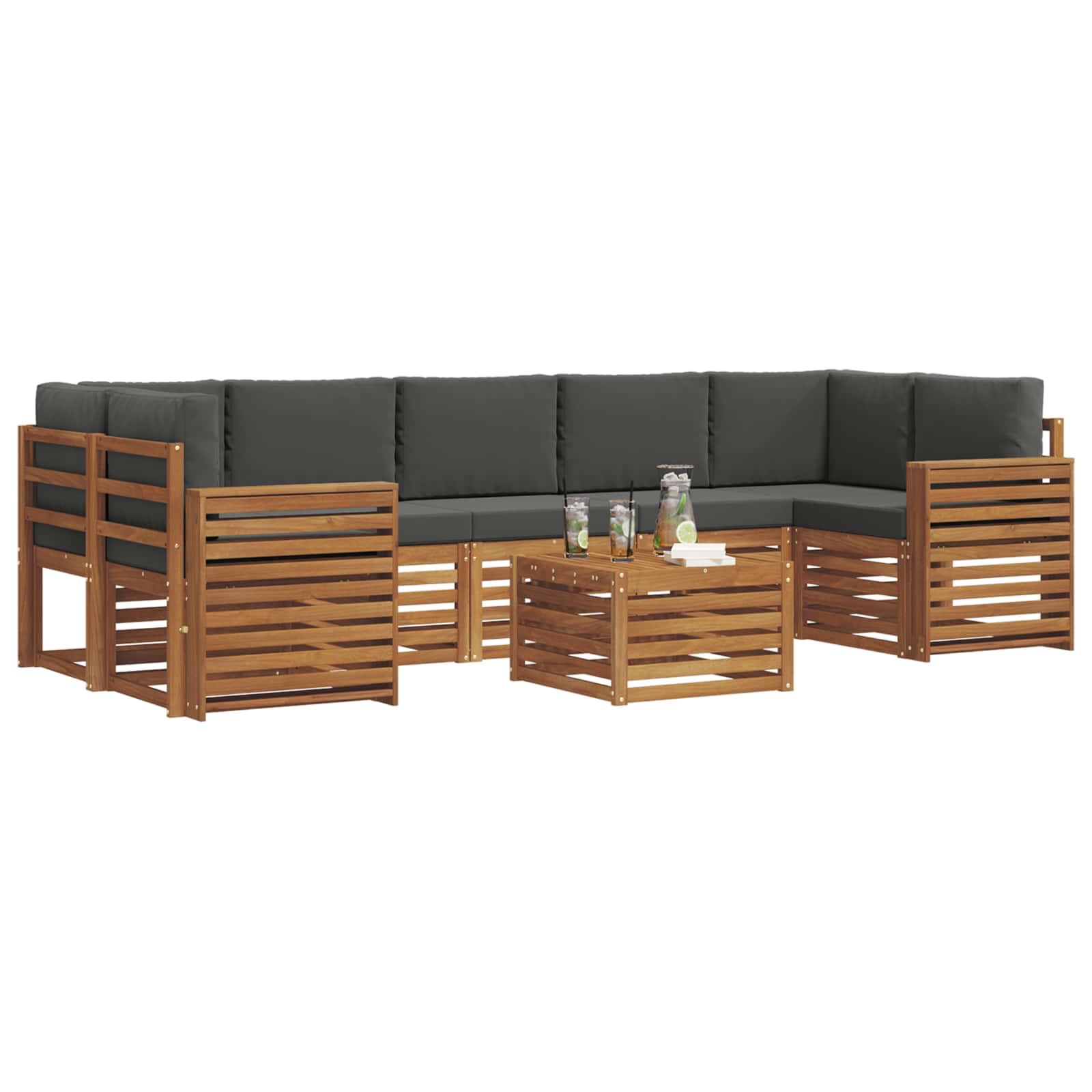 vidaXL Zestaw sof na zewnątrz z poduszką 8 pcs Naturalny i Antracytowy