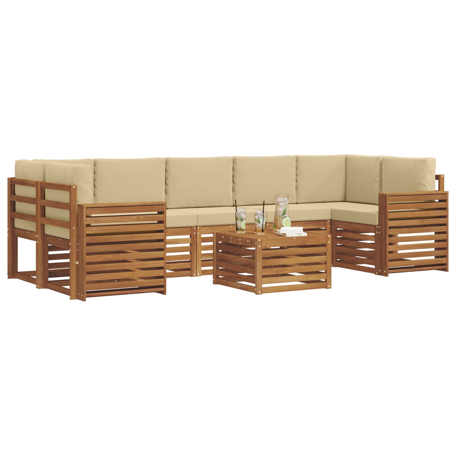 vidaXL Zestaw sof na zewnątrz z poduszką 8 pcs Naturalny i Beżowy