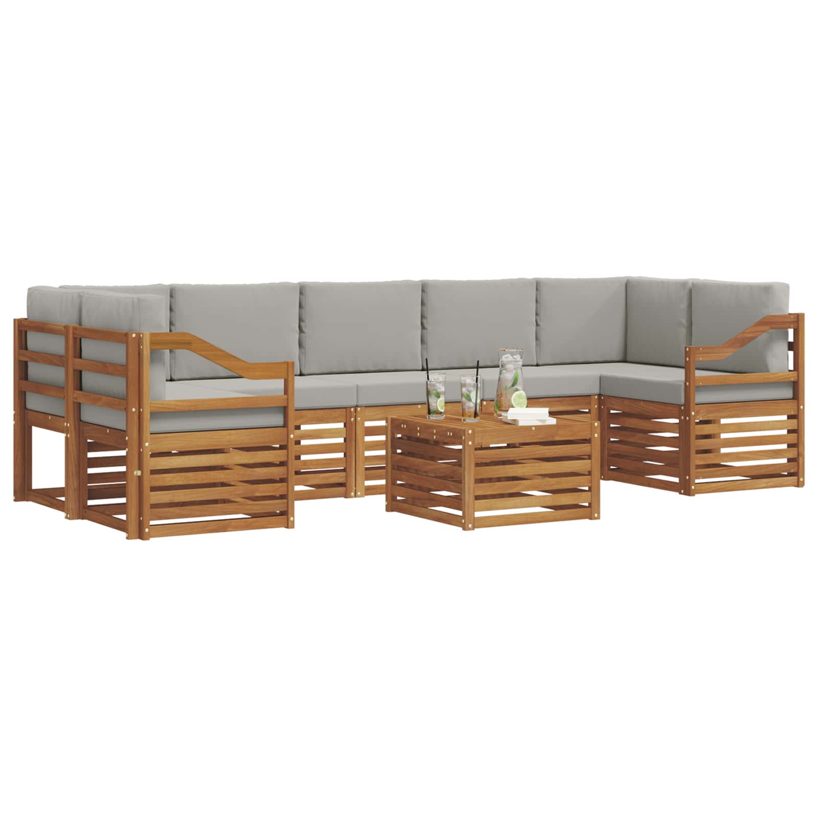 vidaXL Zestaw sof na zewnątrz z poduszką 8 pcs Naturalny i Jasny Szary