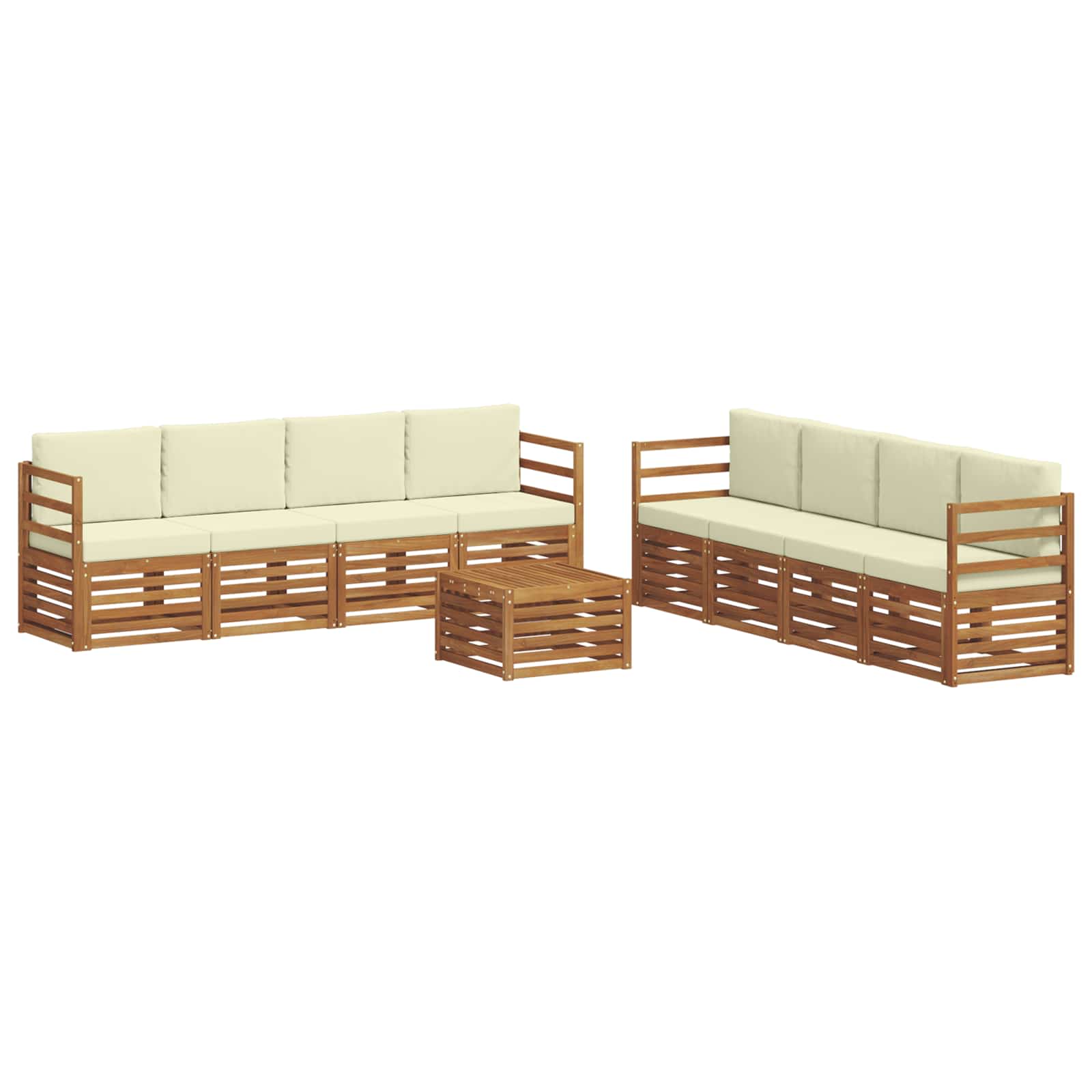 vidaXL Zestawy sof 9 pcs Naturalny i Kremowy Lite Drewno Akacji