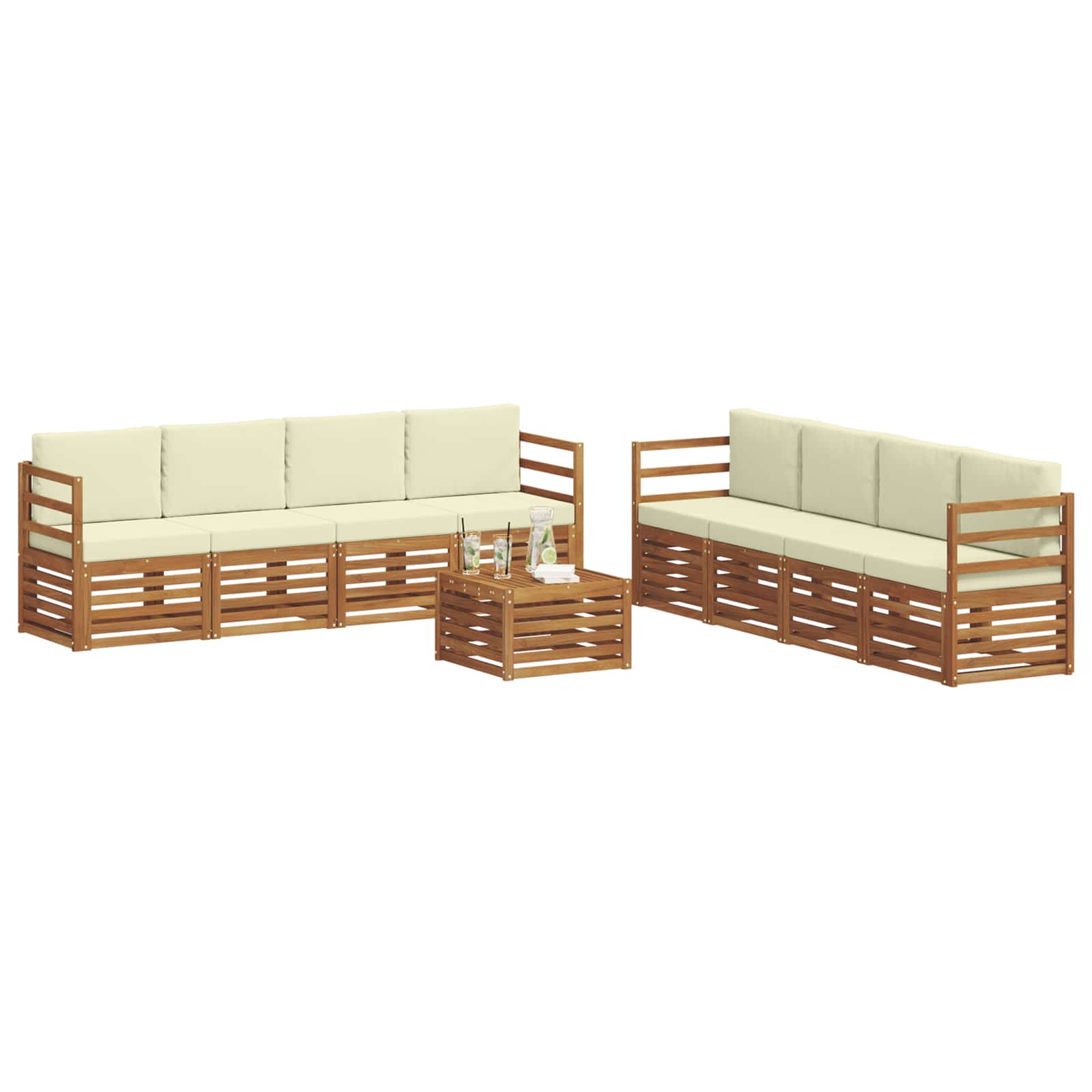 vidaXL Zestawy sof 9 pcs Naturalny i Kremowy Lite Drewno Akacji