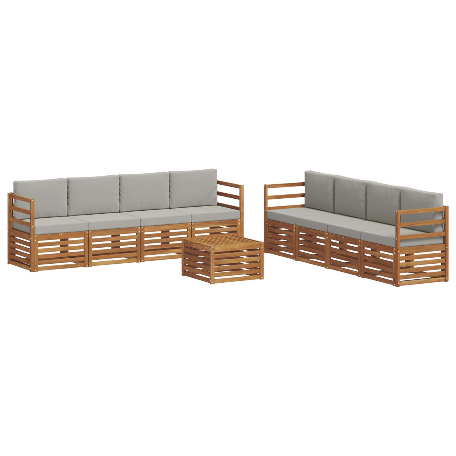 vidaXL Zestawy sof 9 pcs Naturalny i Jasny Szary Lite Drewno Akacji
