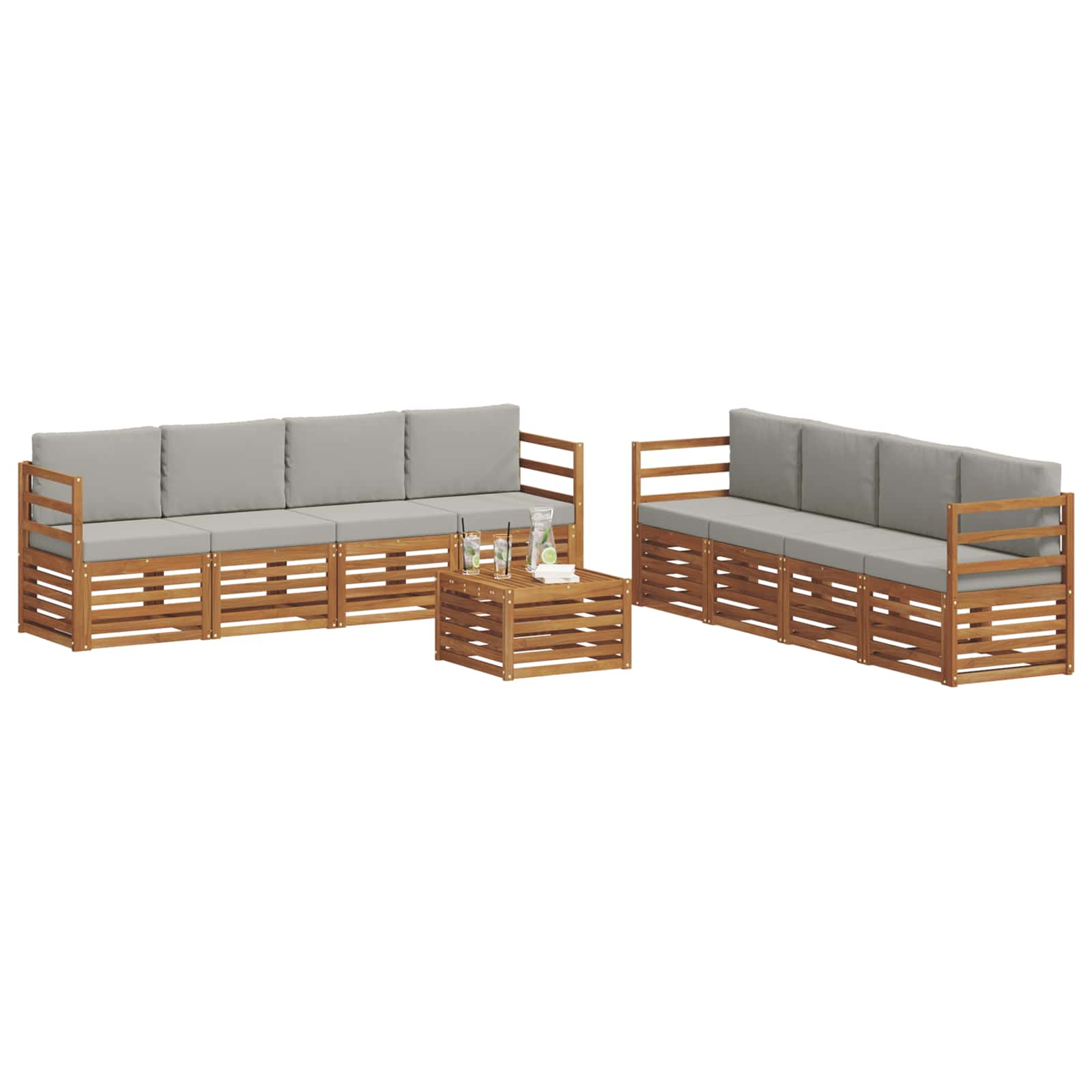 vidaXL Zestawy sof 9 pcs Naturalny i Jasny Szary Lite Drewno Akacji
