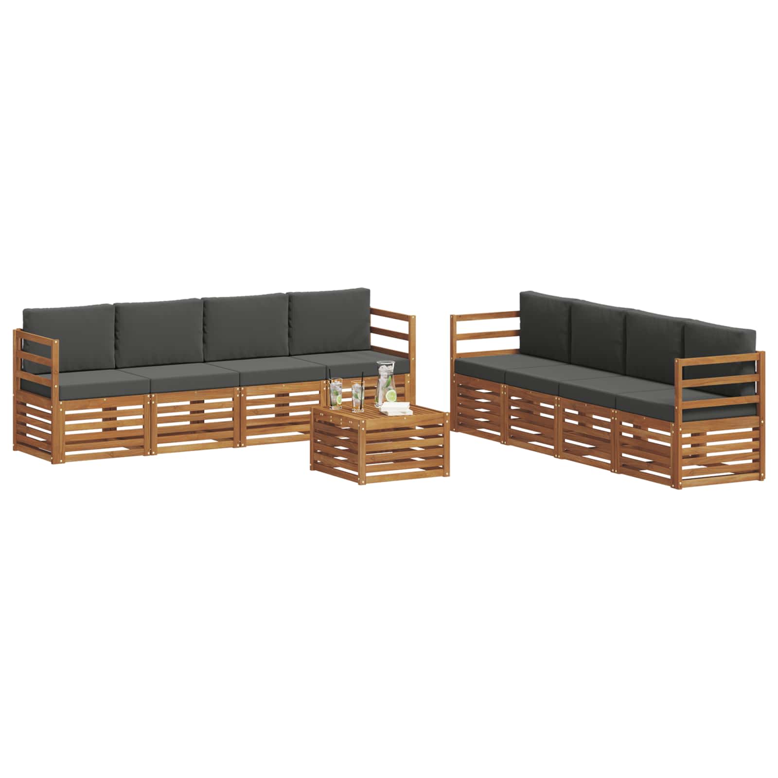 vidaXL Zestawy sof 9 pcs Naturalny i Antracytowy Lite Drewno Akacji