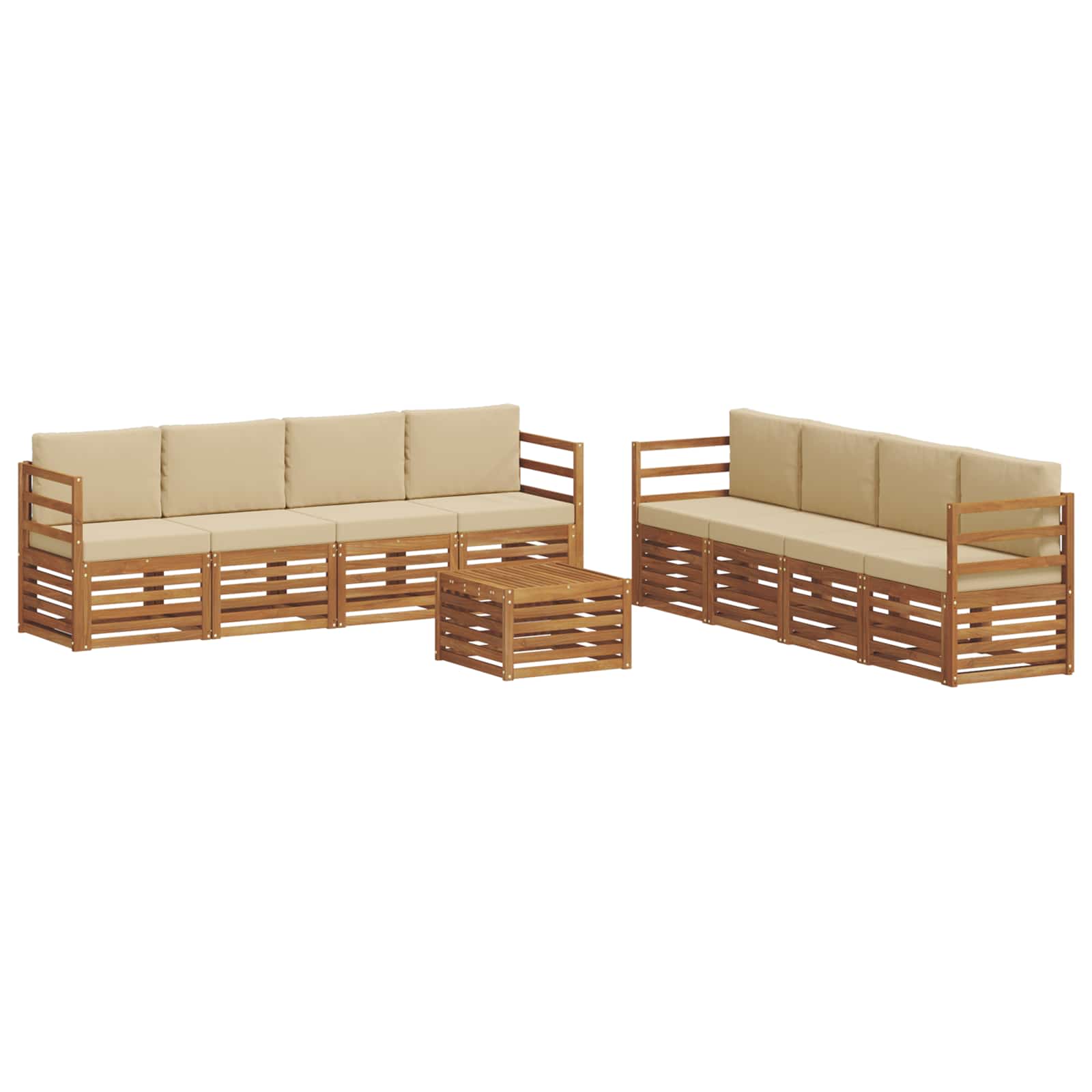 vidaXL Zestawy sof 9 pcs Naturalny i Beżowy Lite Drewno Akacji