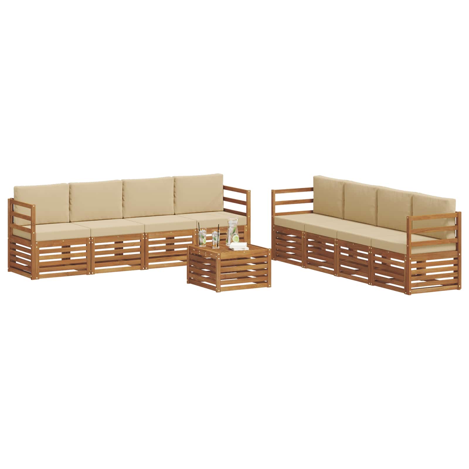 vidaXL Zestawy sof 9 pcs Naturalny i Beżowy Lite Drewno Akacji