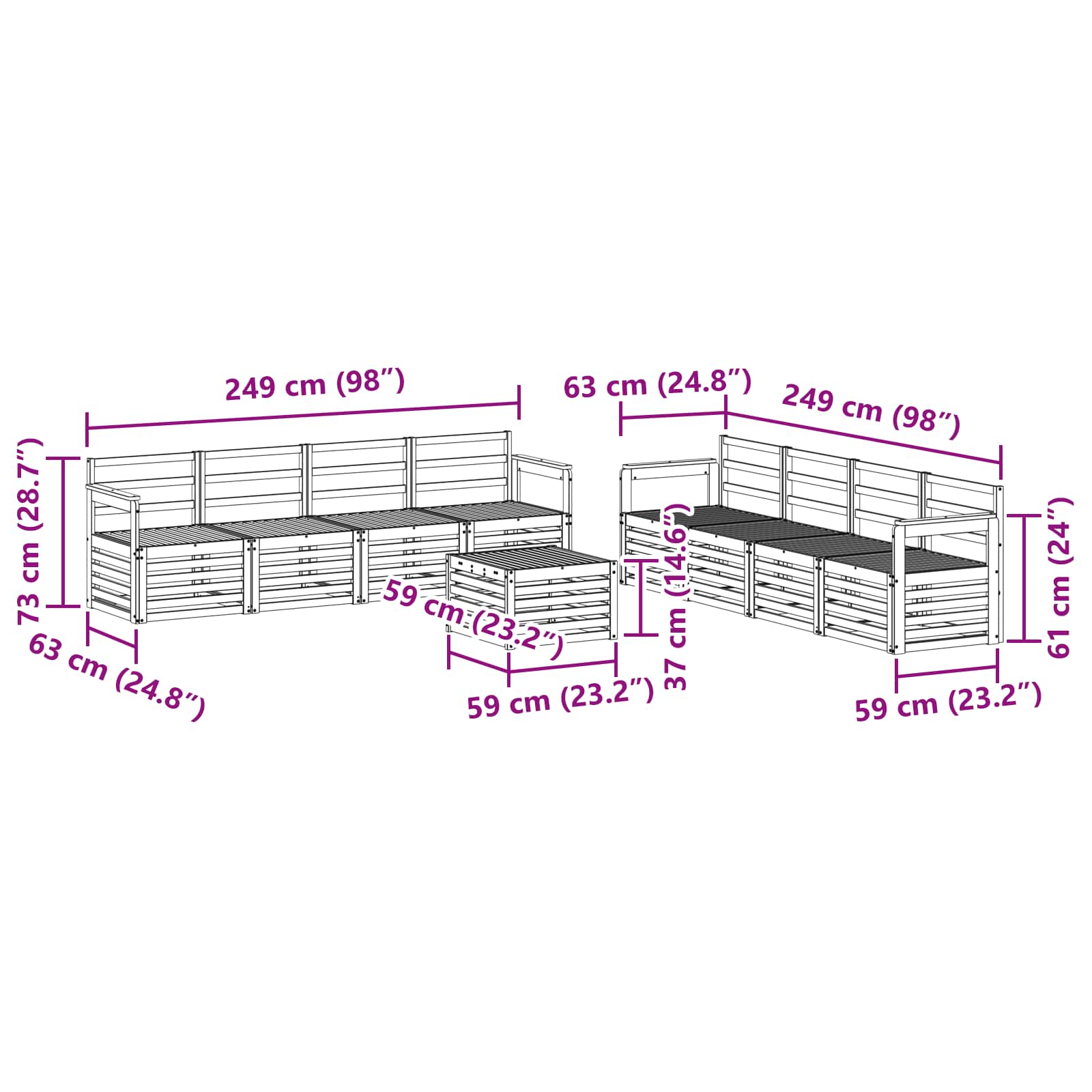 vidaXL Zestawy sof 9 pcs Naturalny Lite Drewno Akacji