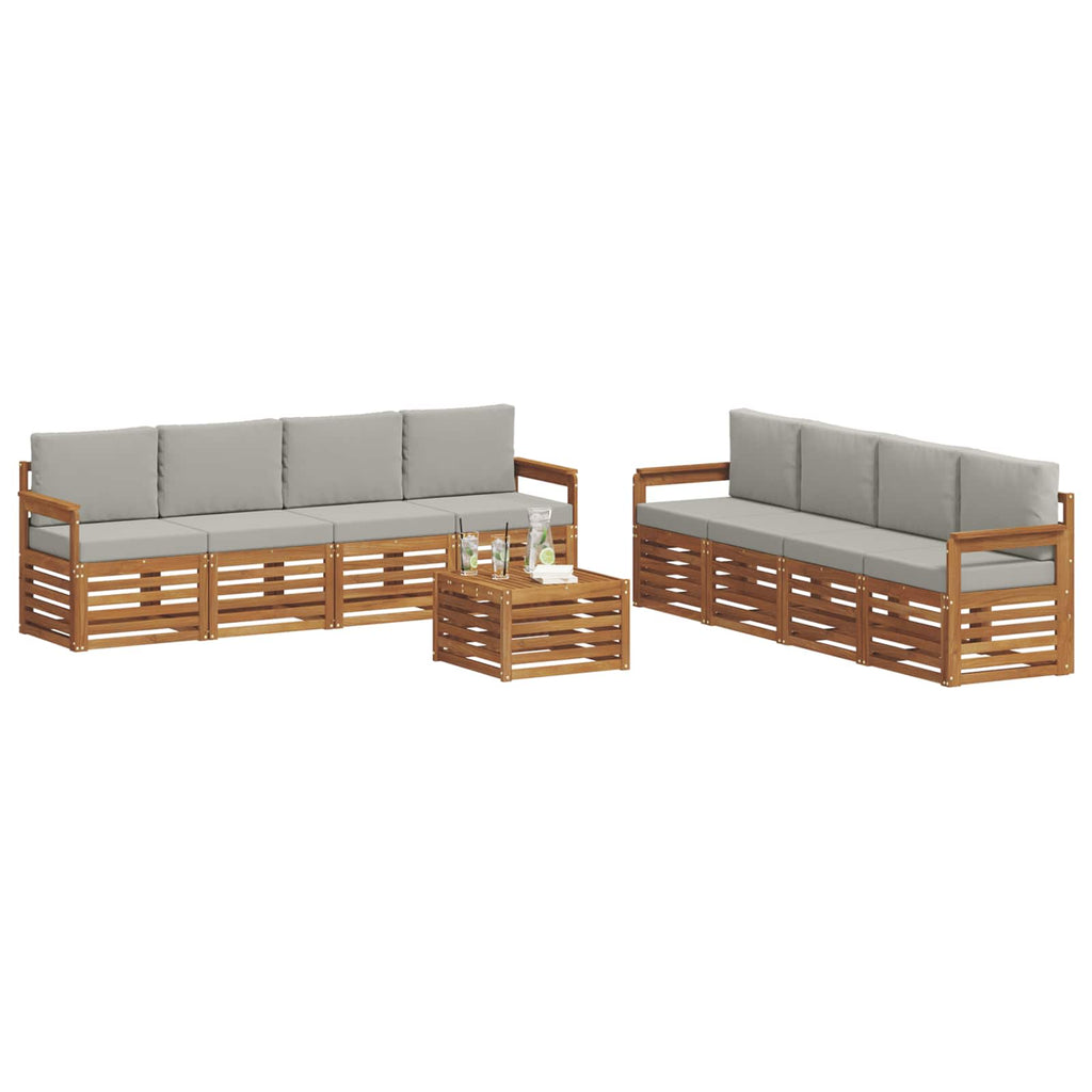 vidaXL Zestawy sof 9 pcs Naturalny i Jasny Szary Lite Drewno Akacji