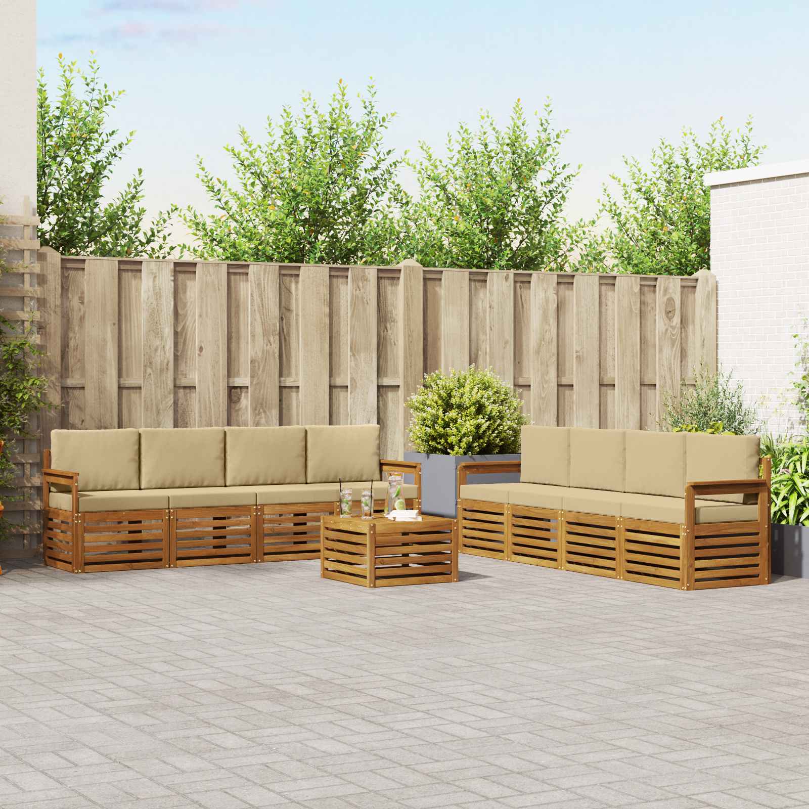 vidaXL Zestawy sof 9 pcs Naturalny i Beżowy Lite Drewno Akacji