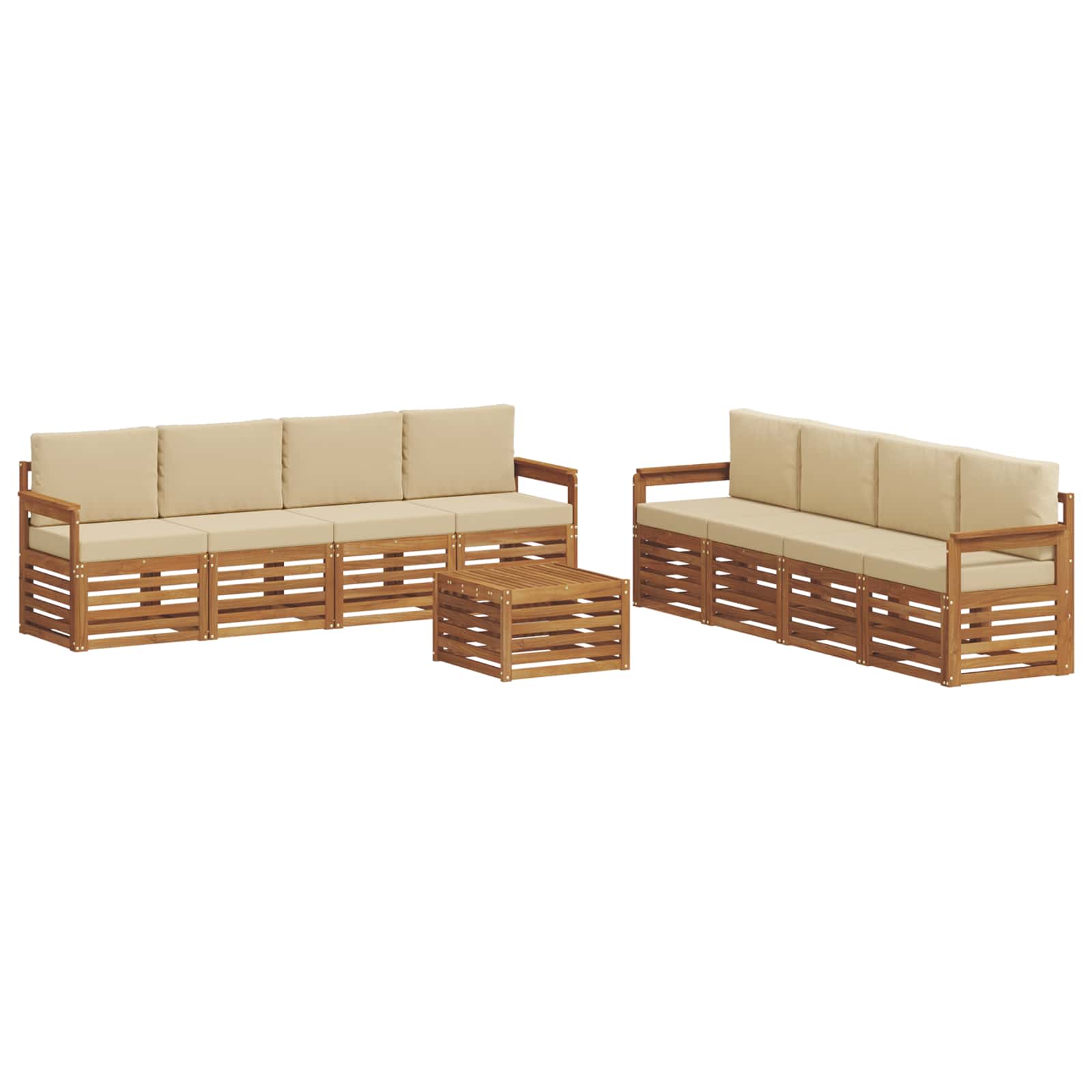 vidaXL Zestawy sof 9 pcs Naturalny i Beżowy Lite Drewno Akacji