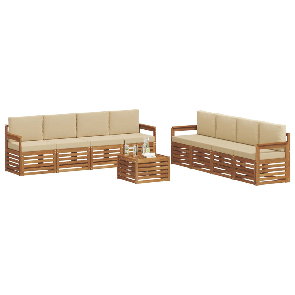 vidaXL Zestawy sof 9 pcs Naturalny i Beżowy Lite Drewno Akacji