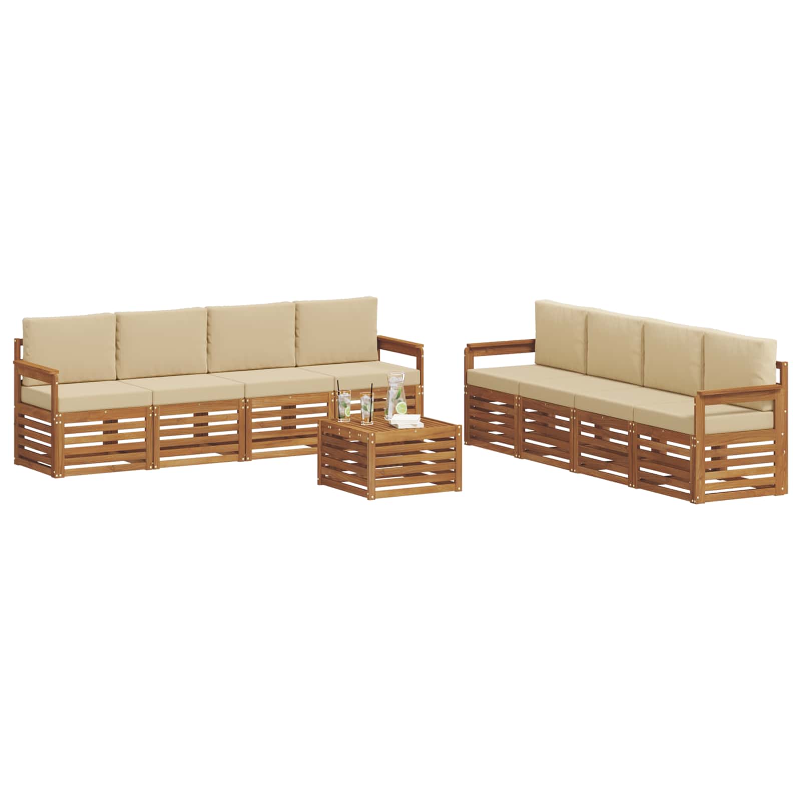 vidaXL Zestawy sof 9 pcs Naturalny i Beżowy Lite Drewno Akacji