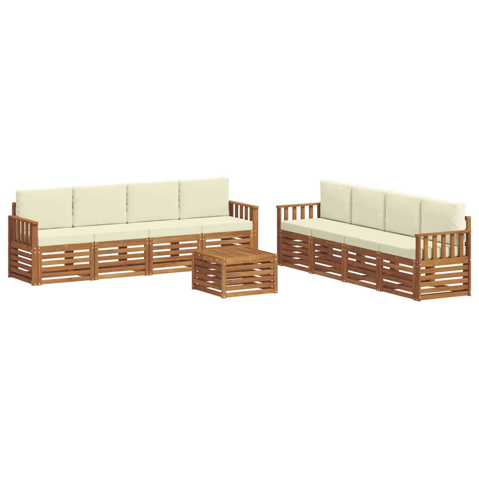 vidaXL Zestawy sof 9 pcs Naturalny i Kremowy Lite Drewno Akacji