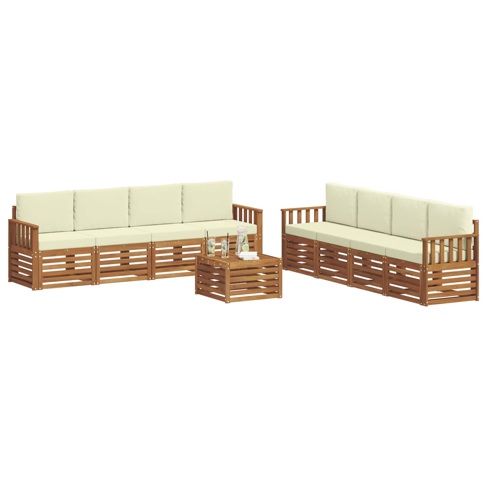 vidaXL Zestawy sof 9 pcs Naturalny i Kremowy Lite Drewno Akacji
