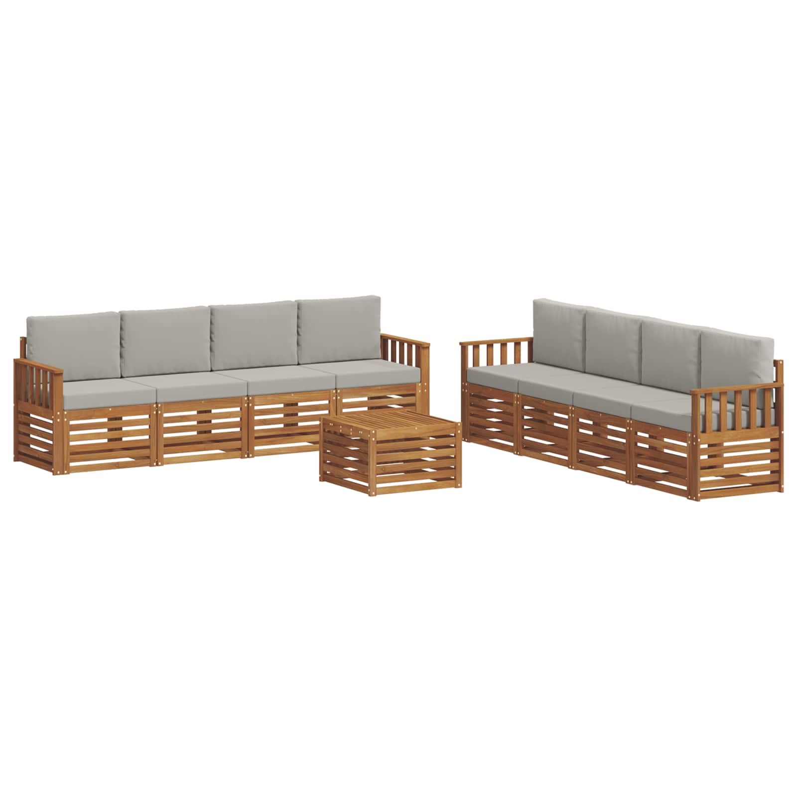 vidaXL Zestawy sof 9 pcs Naturalny i Jasny Szary Lite Drewno Akacji
