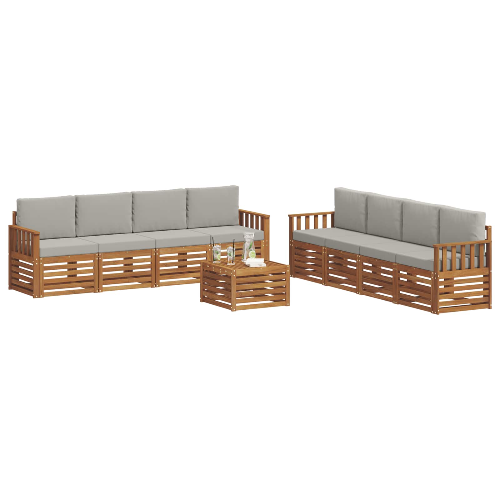 vidaXL Zestawy sof 9 pcs Naturalny i Jasny Szary Lite Drewno Akacji