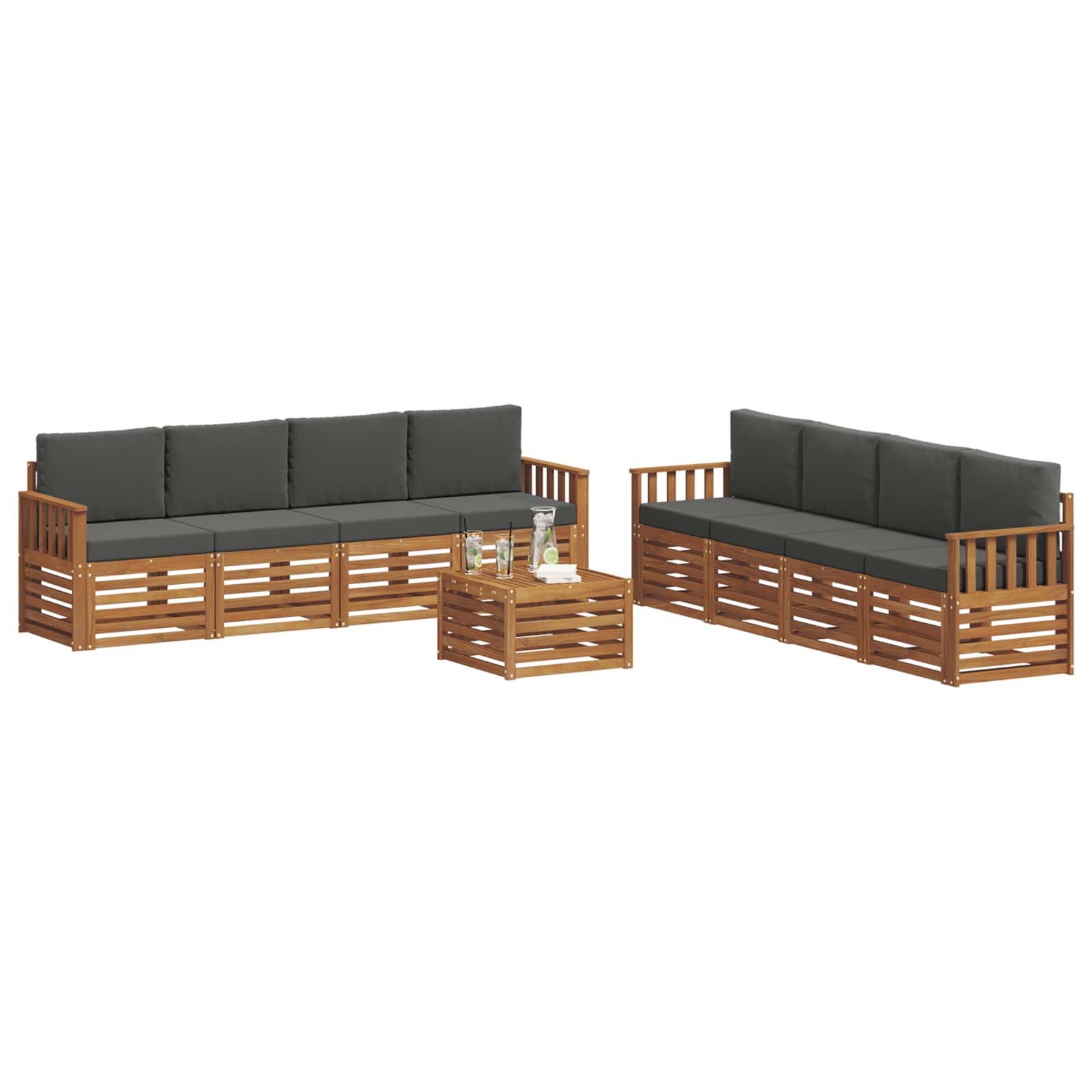 vidaXL Zestawy sof 9 pcs Naturalny i Antracytowy Lite Drewno Akacji