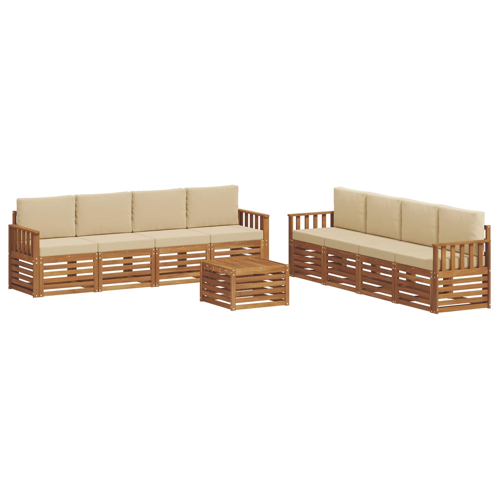 vidaXL Zestawy sof 9 pcs Naturalny i Beżowy Lite Drewno Akacji