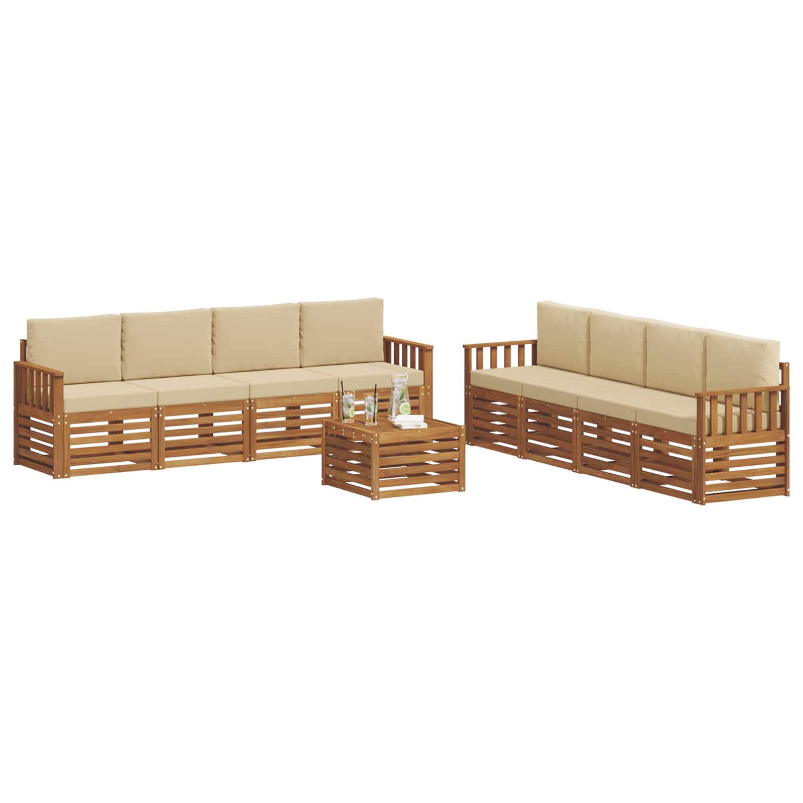 vidaXL Zestawy sof 9 pcs Naturalny i Beżowy Lite Drewno Akacji