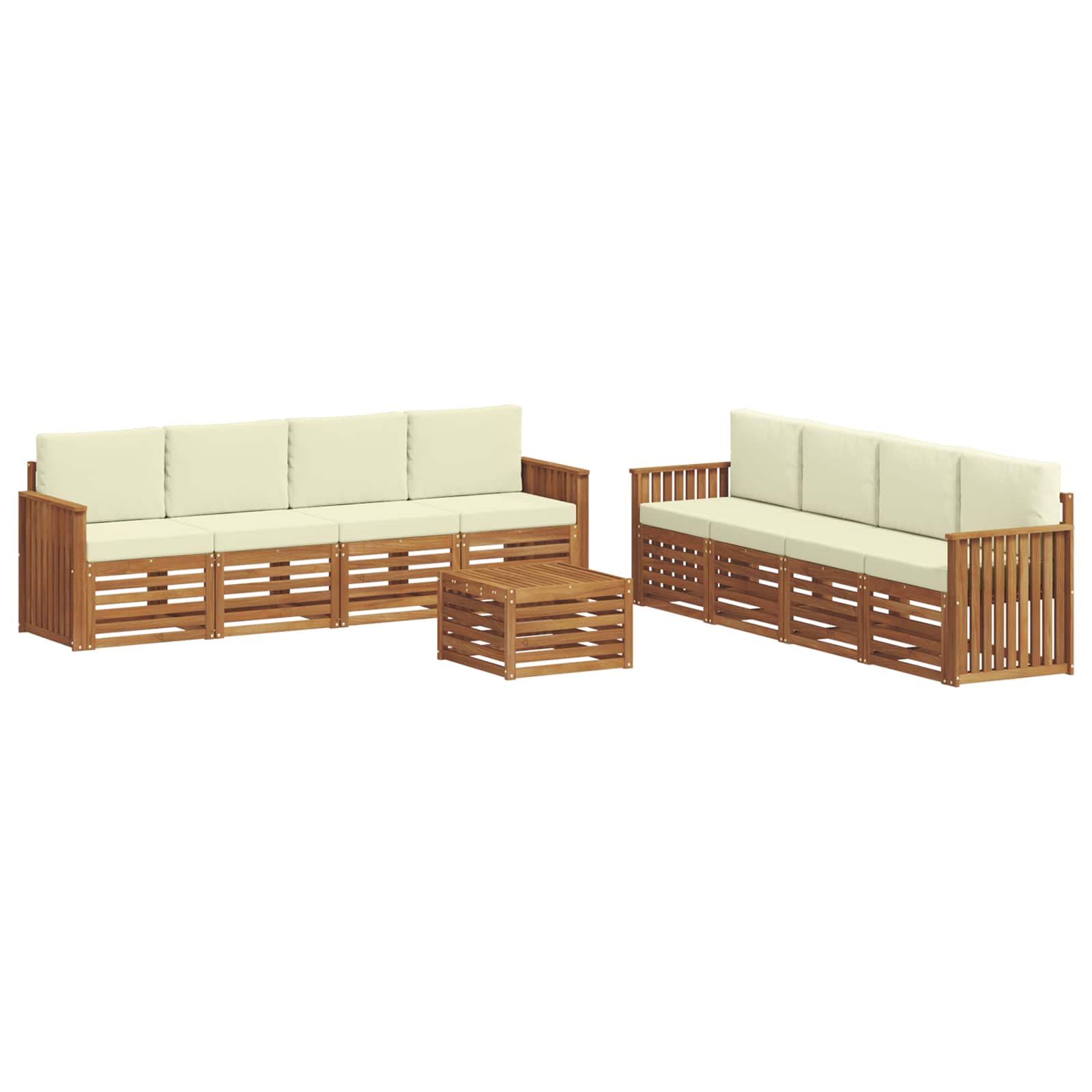 vidaXL Zestawy sof 9 pcs Naturalny i Kremowy Lite Drewno Akacji