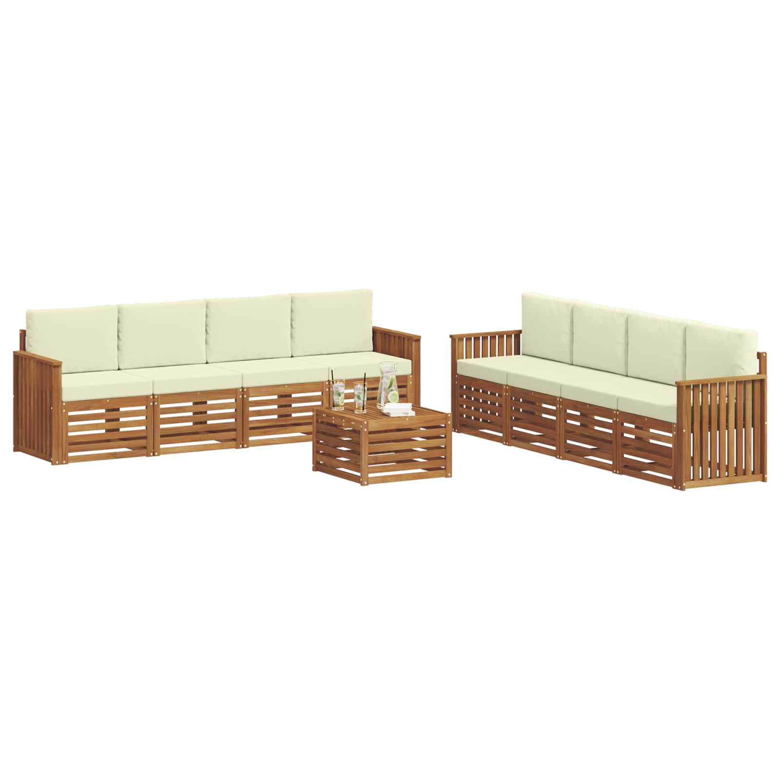 vidaXL Zestawy sof 9 pcs Naturalny i Kremowy Lite Drewno Akacji