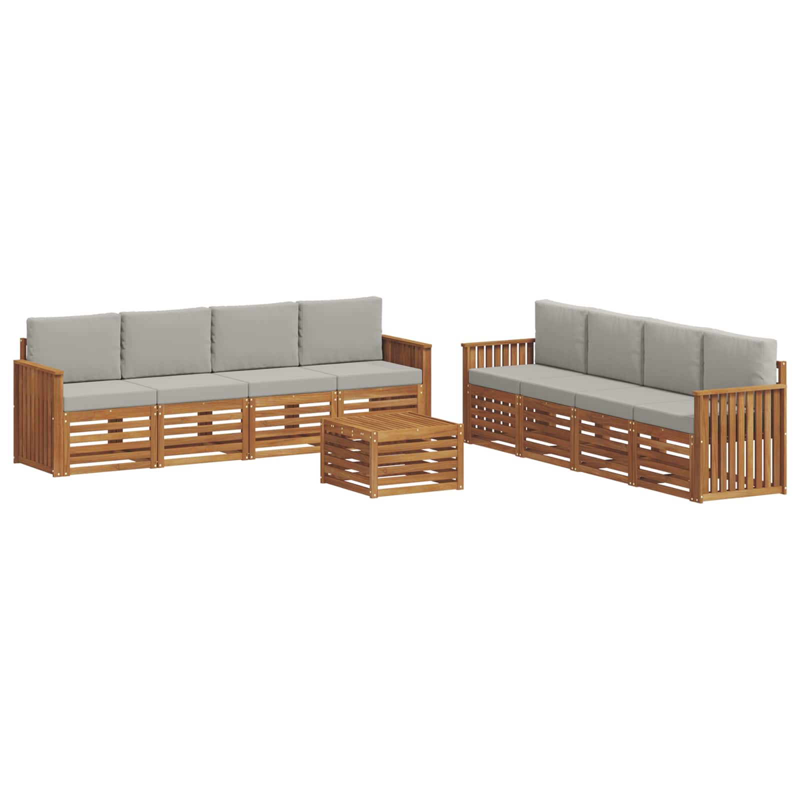 vidaXL Zestawy sof 9 pcs Naturalny i Jasny Szary Lite Drewno Akacji