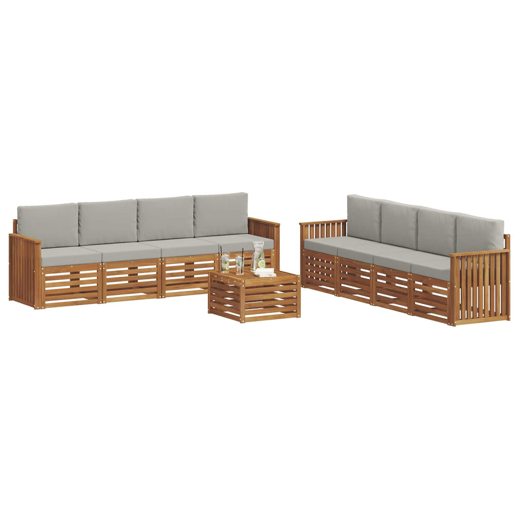 vidaXL Zestawy sof 9 pcs Naturalny i Jasny Szary Lite Drewno Akacji
