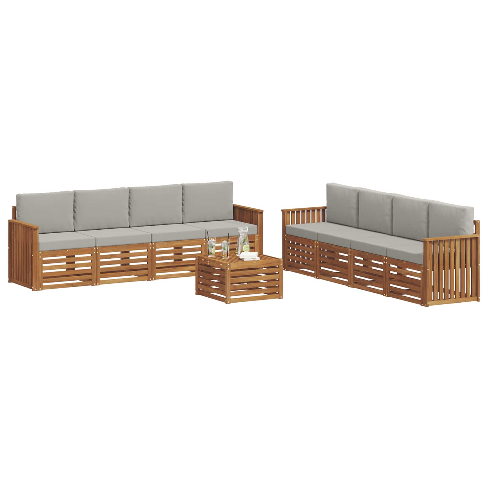 vidaXL Zestawy sof 9 pcs Naturalny i Jasny Szary Lite Drewno Akacji