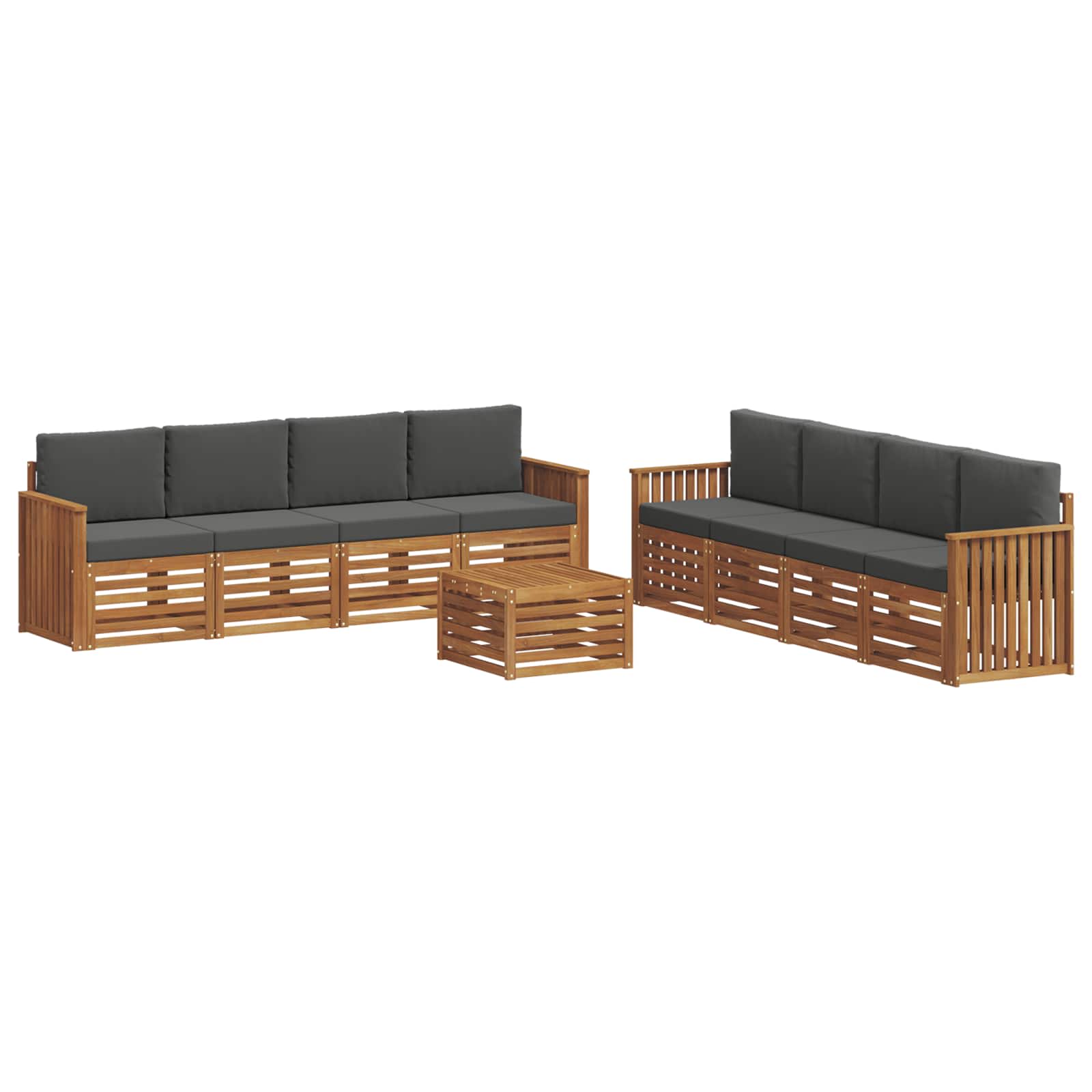 vidaXL Zestawy sof 9 pcs Naturalny i Antracytowy Lite Drewno Akacji