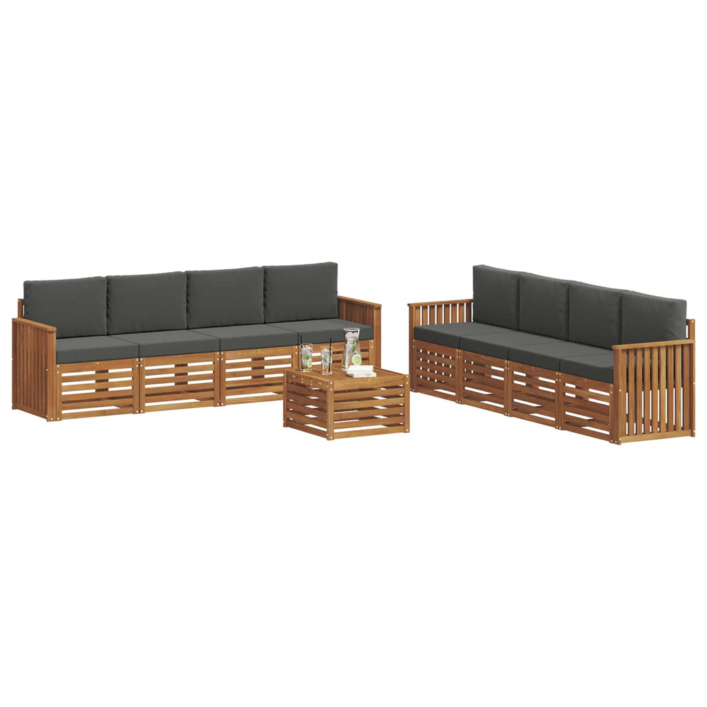 vidaXL Zestawy sof 9 pcs Naturalny i Antracytowy Lite Drewno Akacji