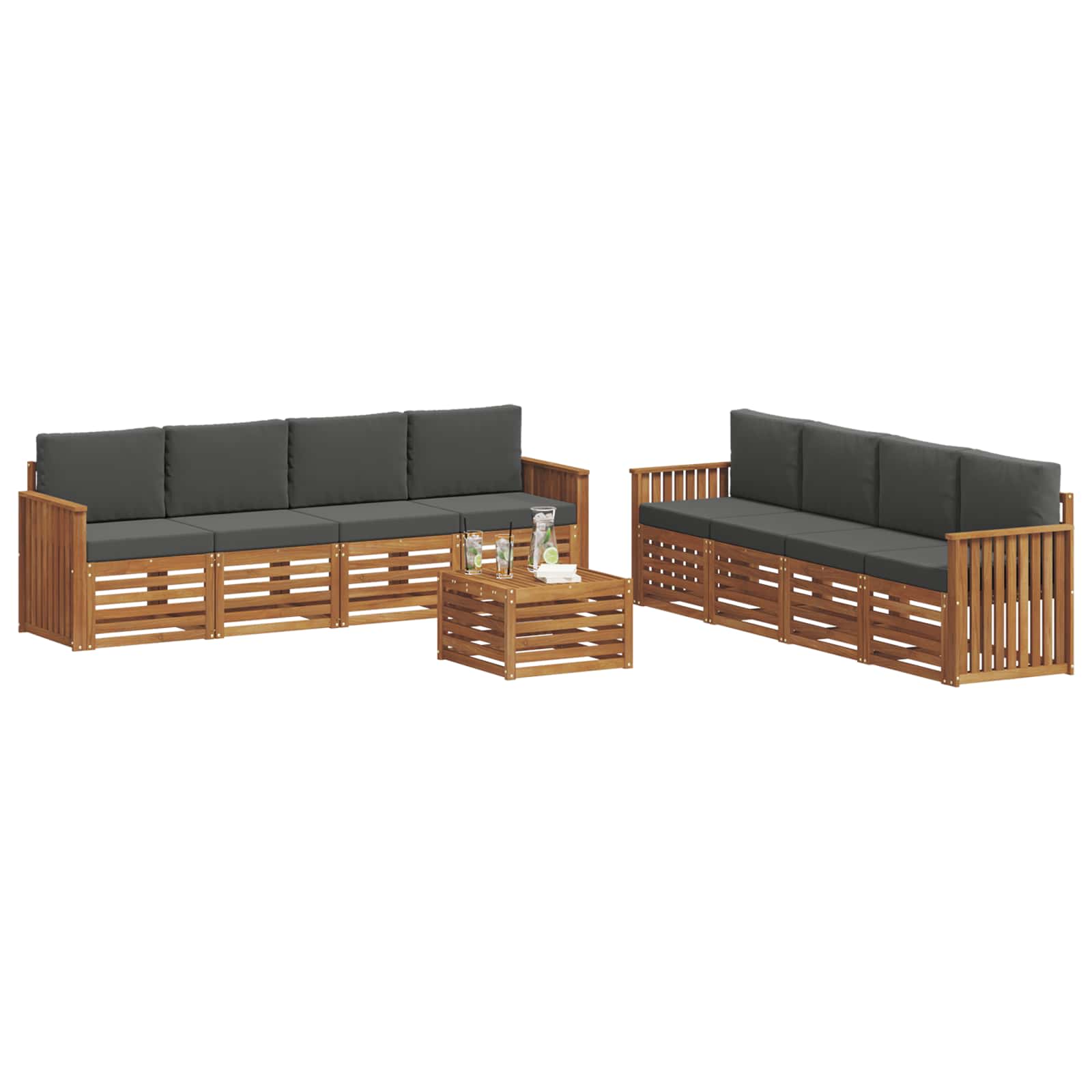 vidaXL Zestawy sof 9 pcs Naturalny i Antracytowy Lite Drewno Akacji