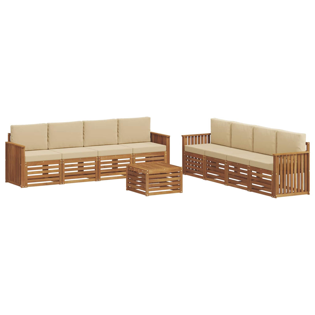 vidaXL Zestawy sof 9 pcs Naturalny i Beżowy Lite Drewno Akacji